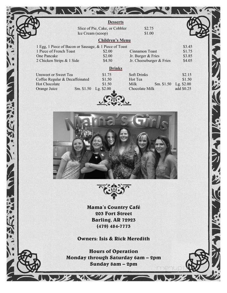 Mama's Country Cafe - Barling, AR menu_pic