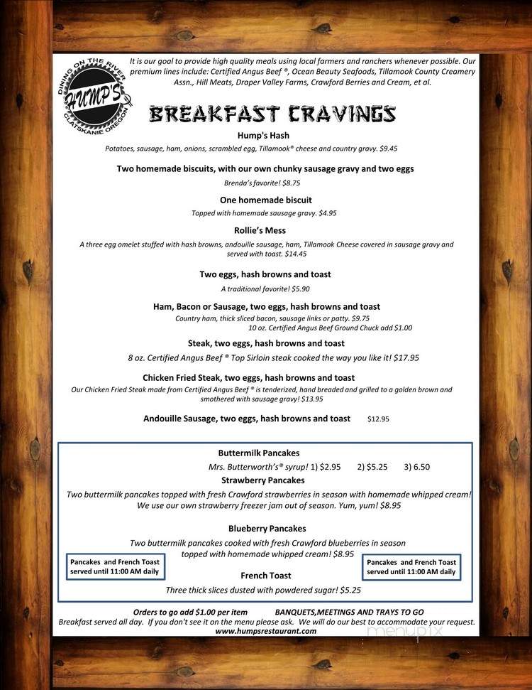 Hump's Restaurant - Clatskanie, OR menu_pic