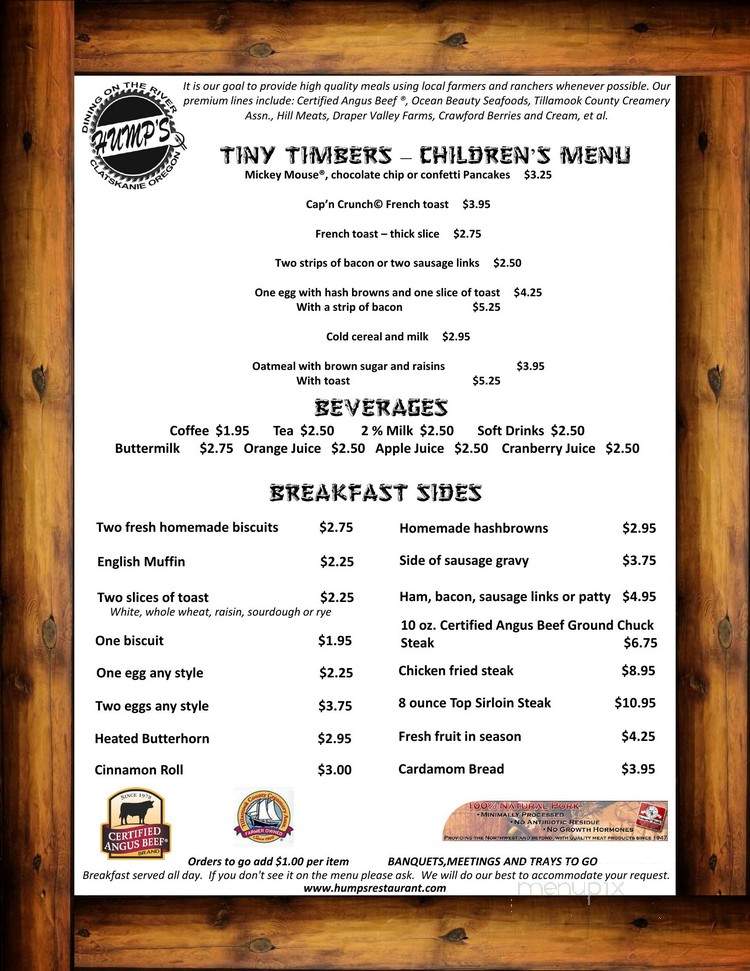 Hump's Restaurant - Clatskanie, OR menu_pic
