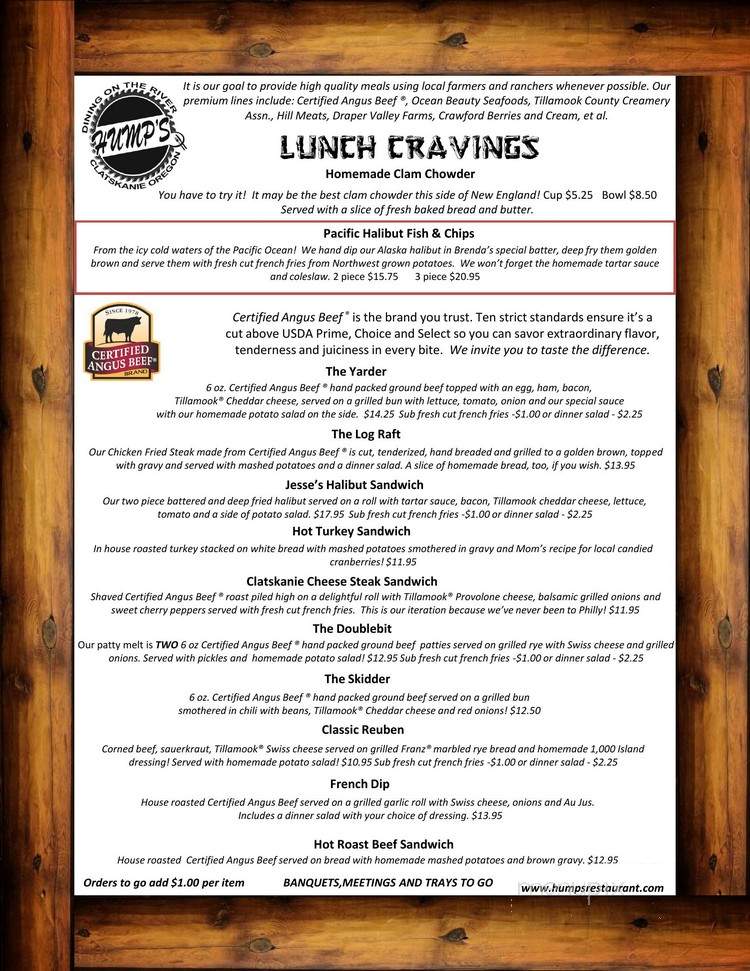 Hump's Restaurant - Clatskanie, OR menu_pic