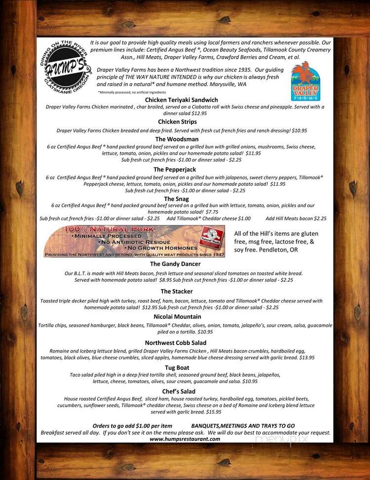 Hump's Restaurant - Clatskanie, OR menu_pic