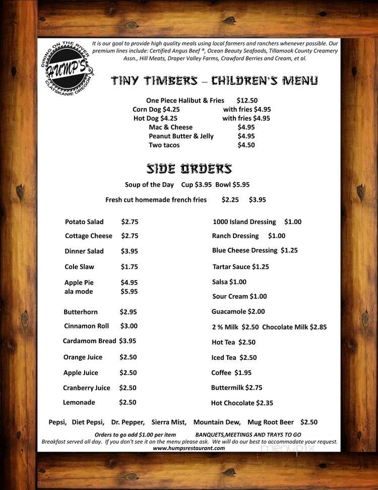 Hump's Restaurant - Clatskanie, OR menu_pic