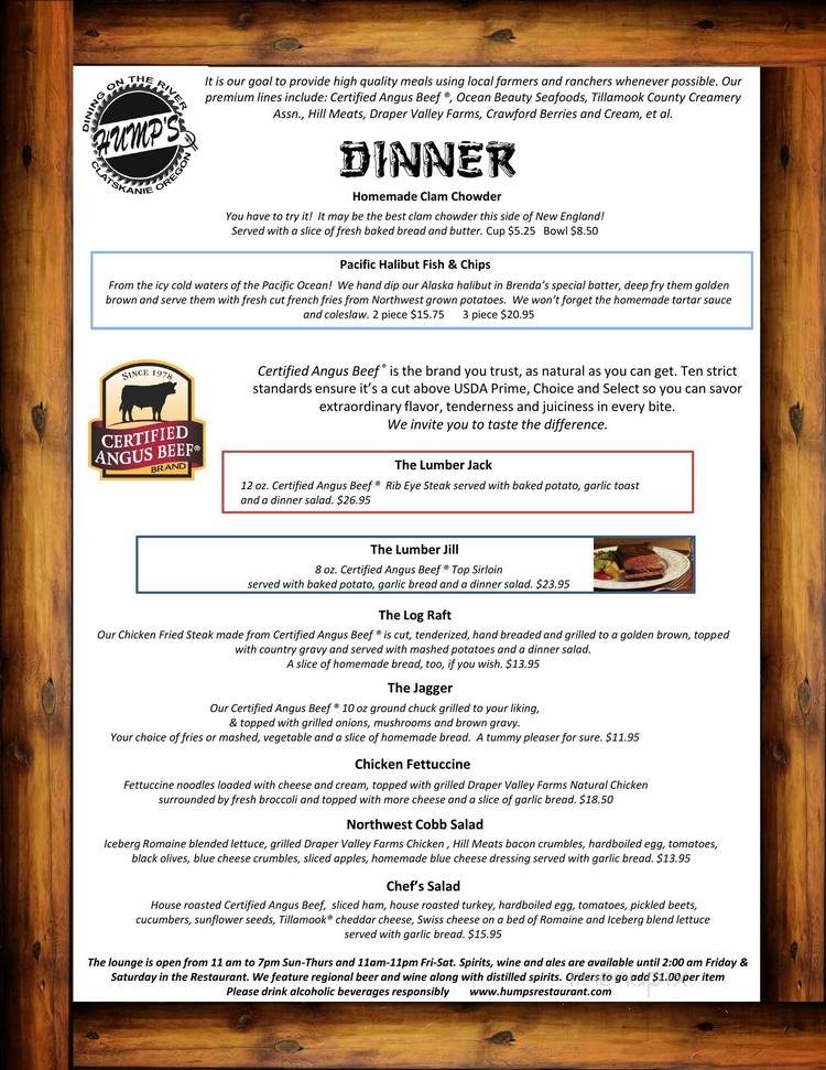 Hump's Restaurant - Clatskanie, OR menu_pic