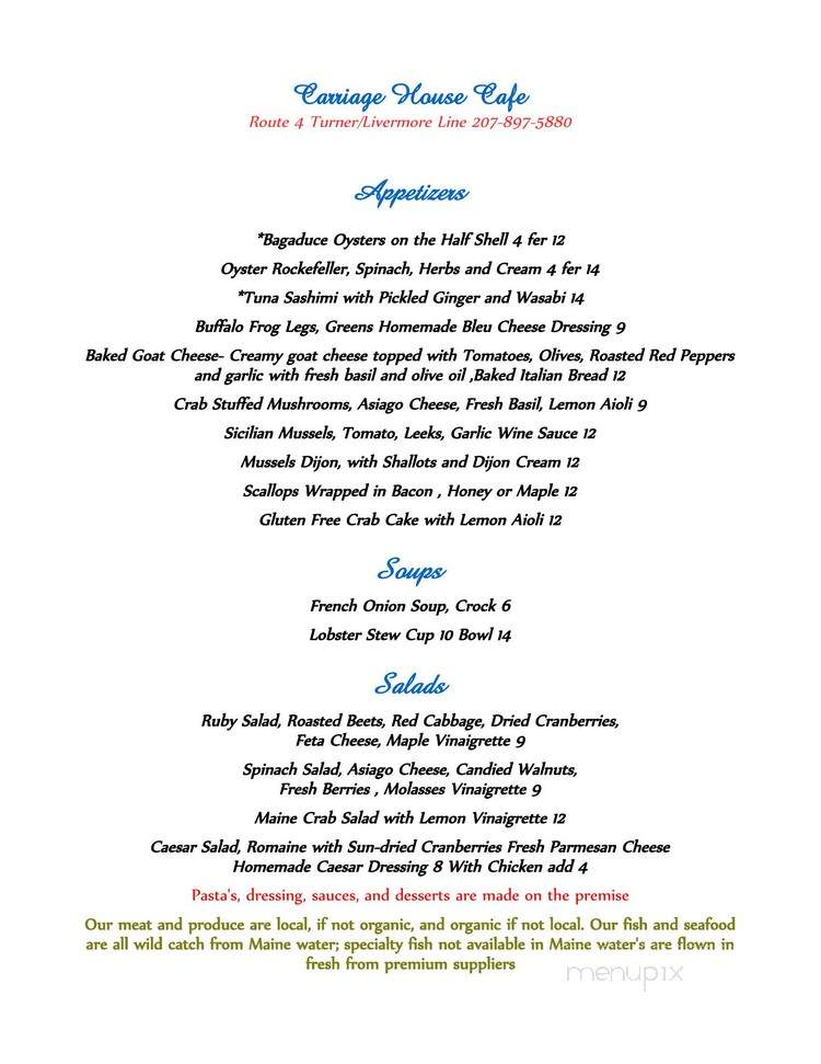 Carriage House Cafe - Livermore, ME menu_pic