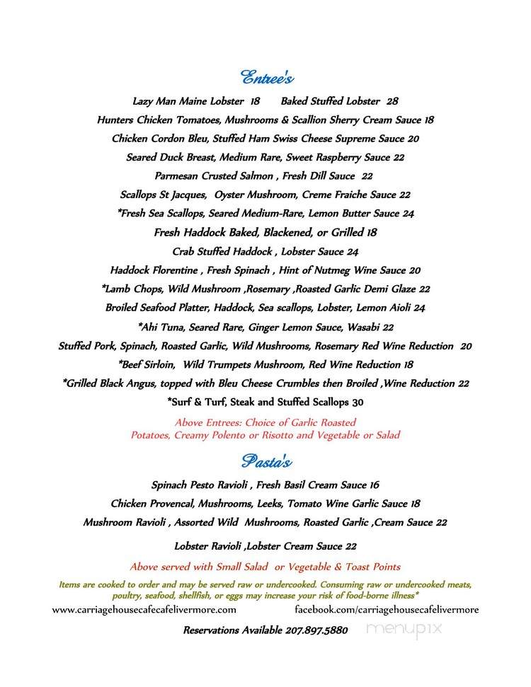 Carriage House Cafe - Livermore, ME menu_pic