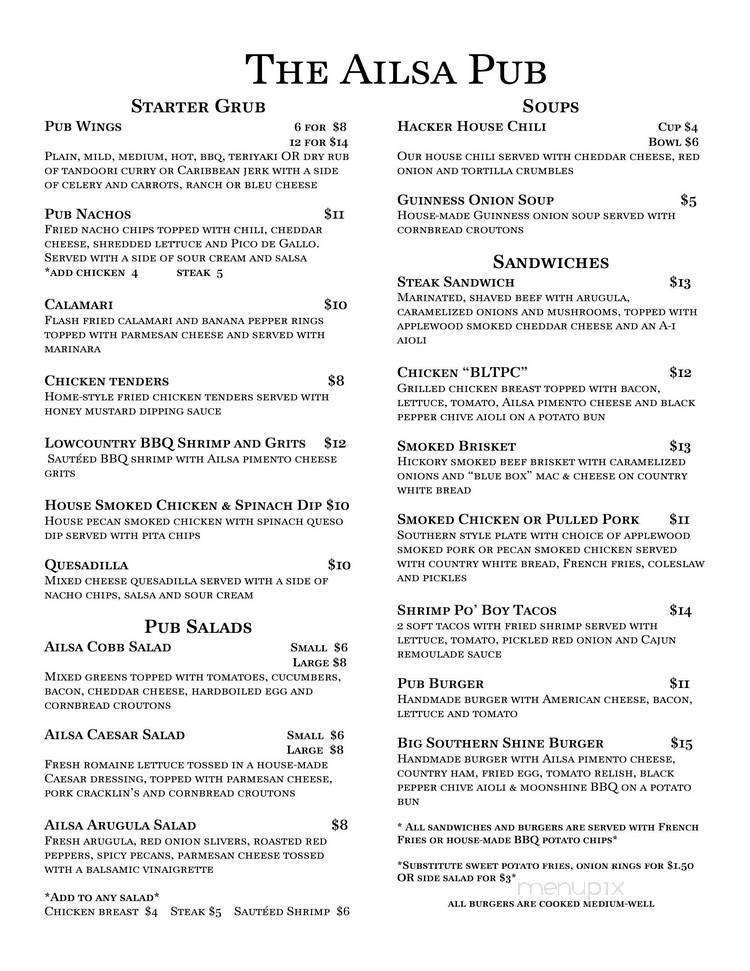 Ailsa Pub - Myrtle Beach, SC menu_pic