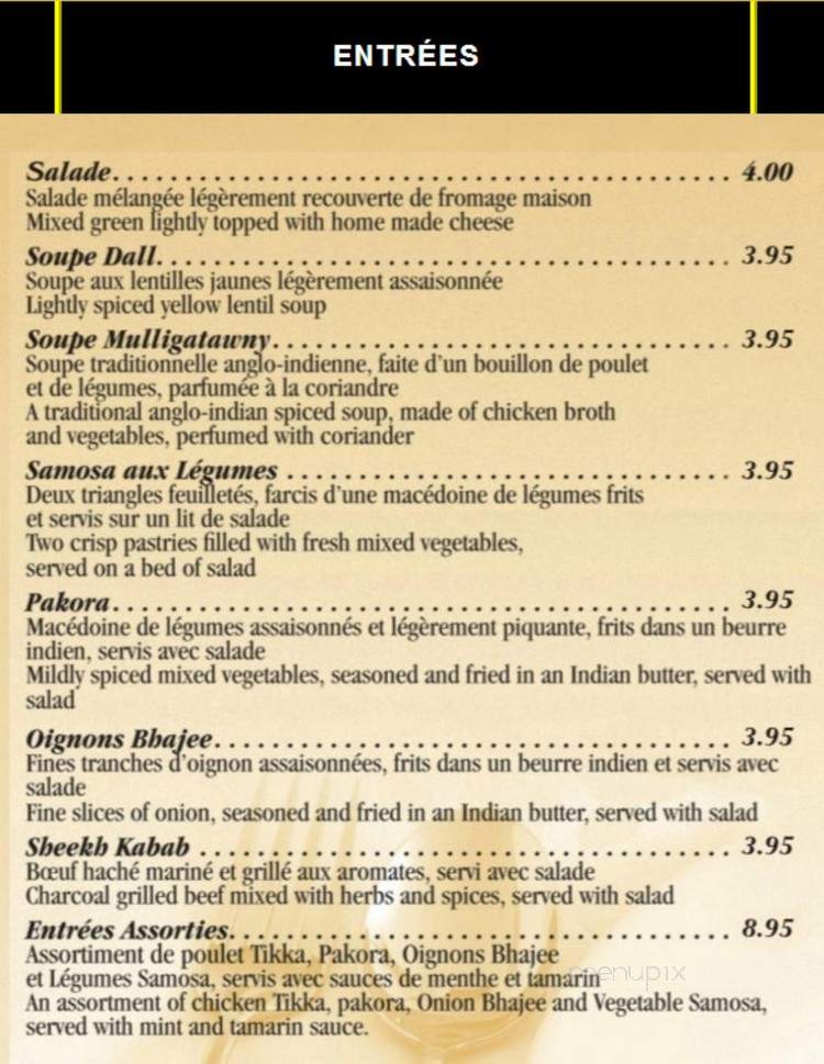 Restaurant Le Taj Mahal - Quebec, QC menu_pic