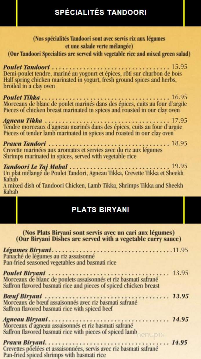 Restaurant Le Taj Mahal - Quebec, QC menu_pic