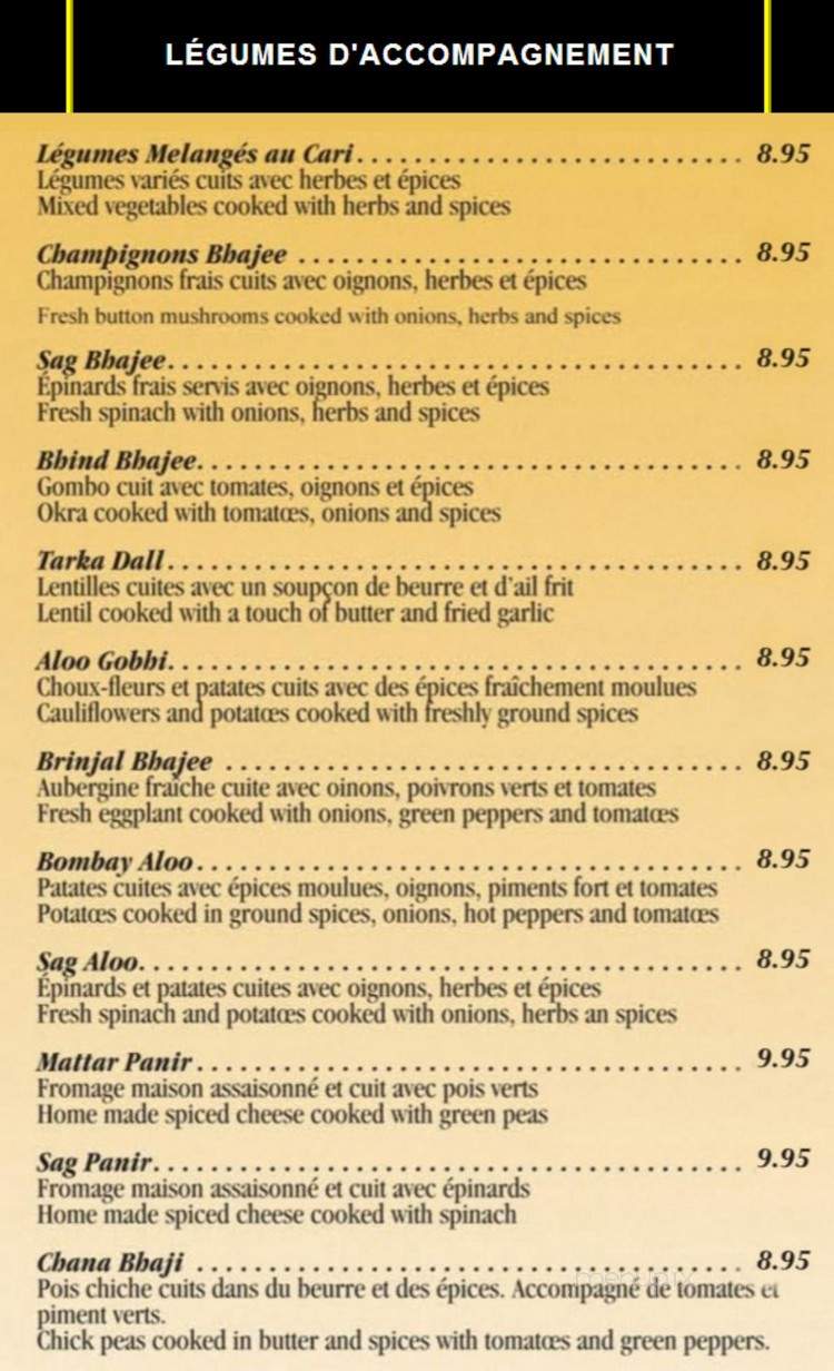 Restaurant Le Taj Mahal - Quebec, QC menu_pic