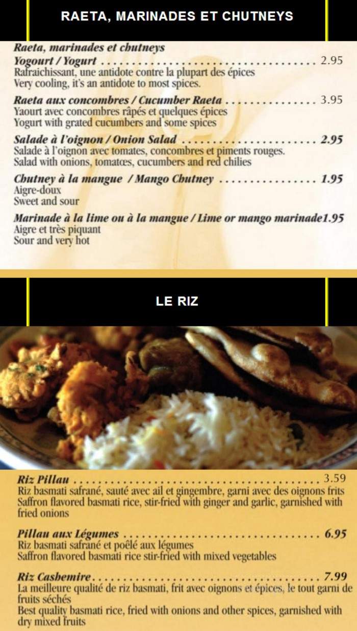 Restaurant Le Taj Mahal - Quebec, QC menu_pic