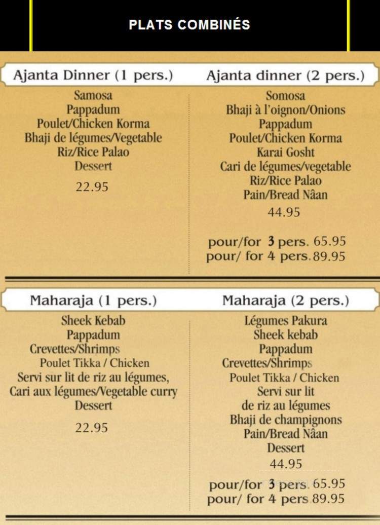 Restaurant Le Taj Mahal - Quebec, QC menu_pic