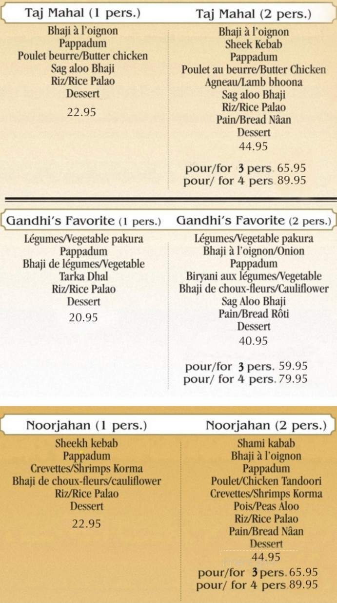 Restaurant Le Taj Mahal - Quebec, QC menu_pic