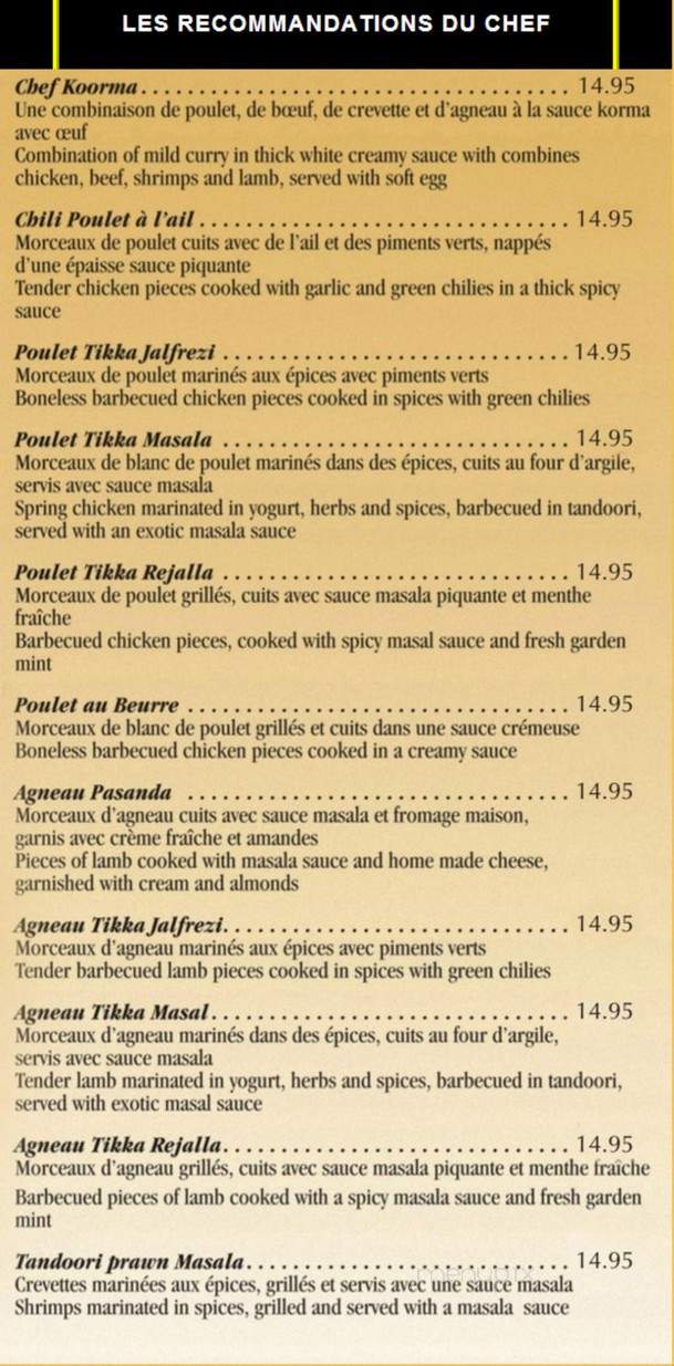 Restaurant Le Taj Mahal - Quebec, QC menu_pic