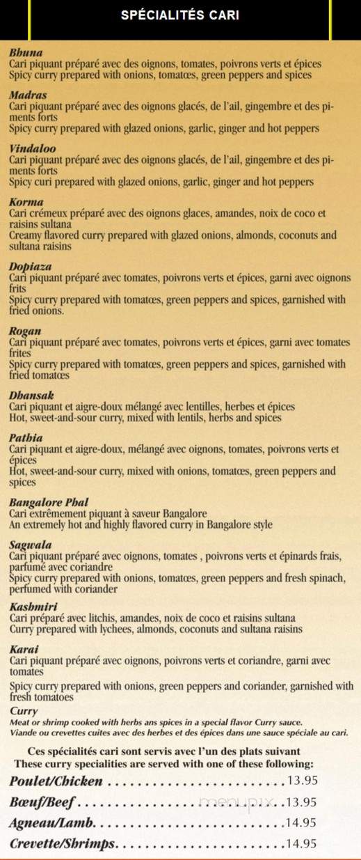 Restaurant Le Taj Mahal - Quebec, QC menu_pic