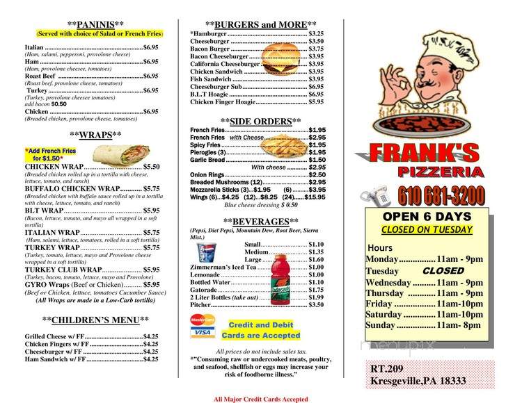 Frank's Pizzeria - Kresgeville, PA menu_pic