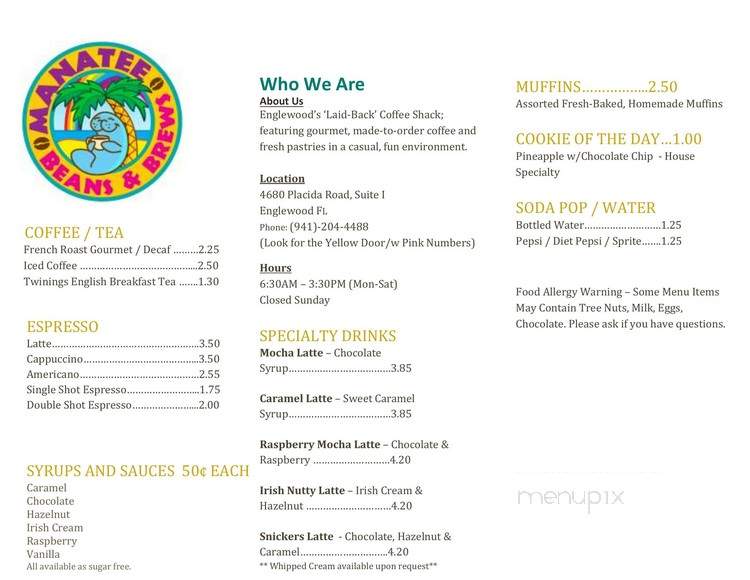 Manatee Beans & Brews - Englewood , FL menu_pic