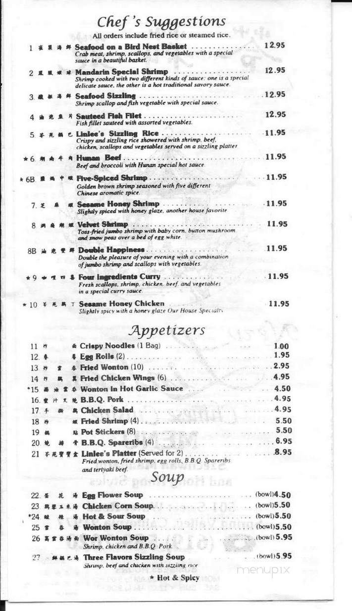 Linlee's Chinese Cuisine - Spring Valley, CA menu_pic