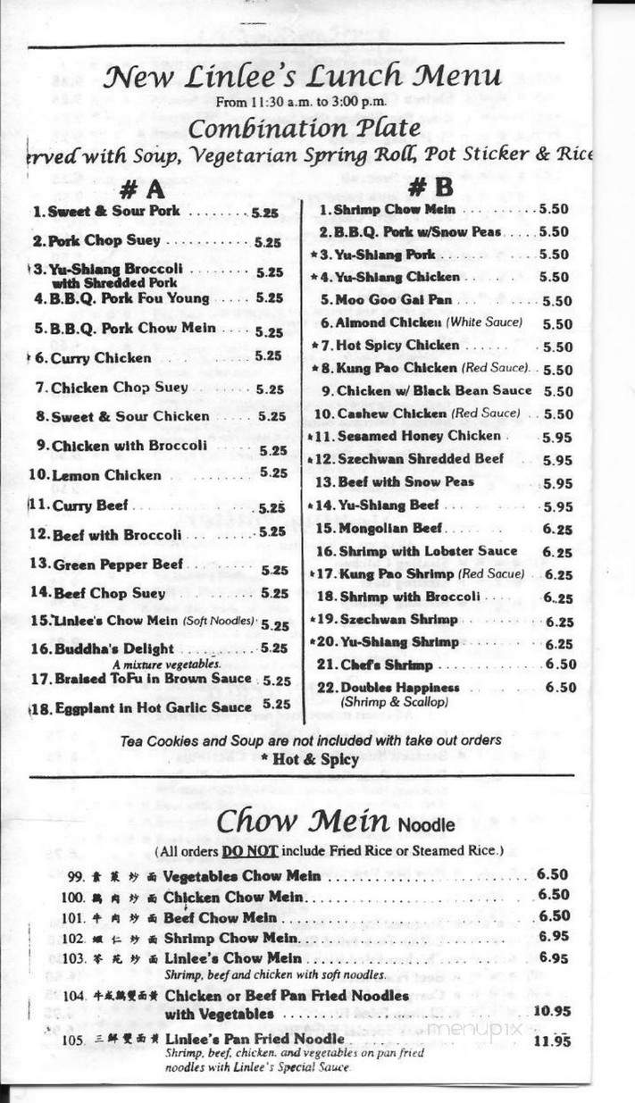 Linlee's Chinese Cuisine - Spring Valley, CA menu_pic