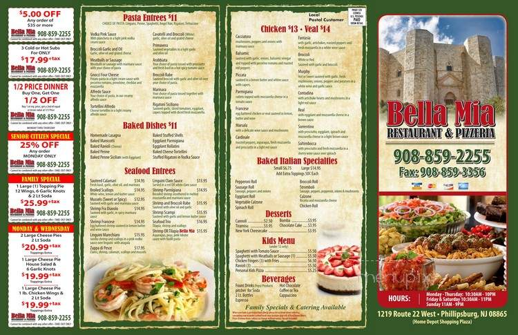 Bella Mia Pizzeria - Phillipsburg, NJ menu_pic
