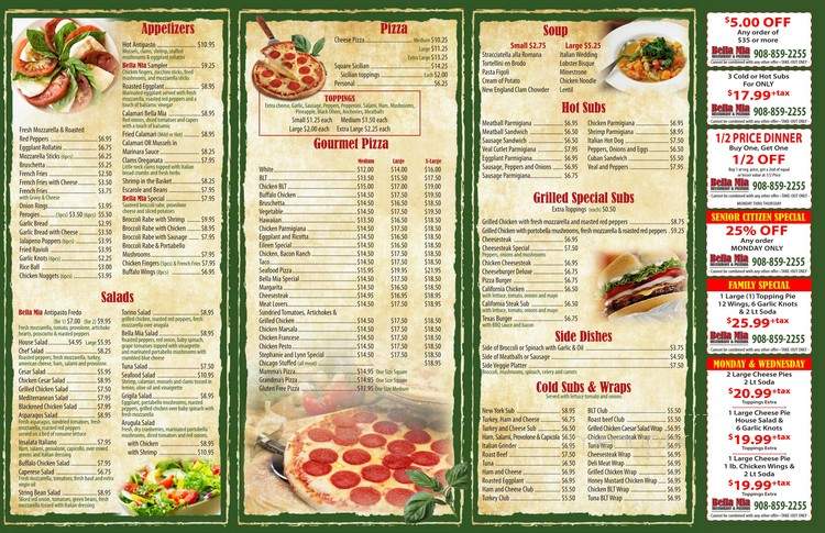 Bella Mia Pizzeria - Phillipsburg, NJ menu_pic