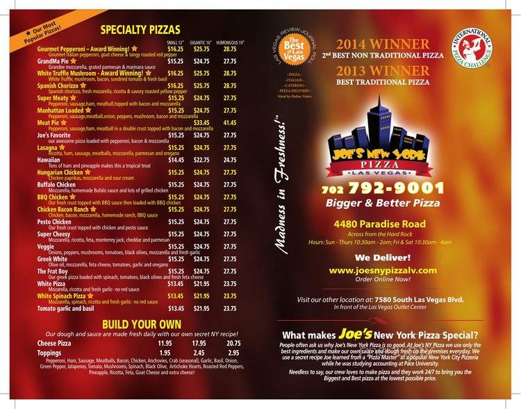 Joe's New York Pizza - Las Vegas, NV menu_pic
