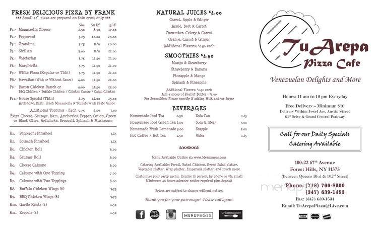 Tu Arepa Pizza Cafe - Rego Park, NY menu_pic