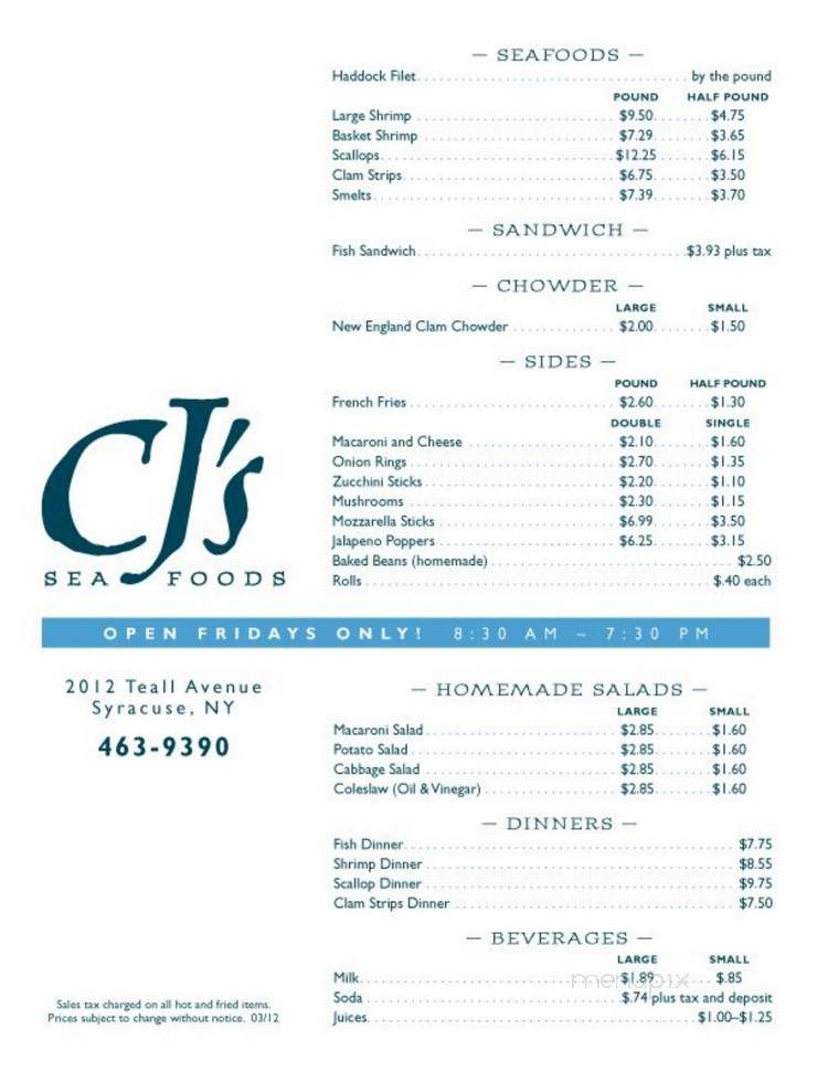 CJ's Seafoods - Syracuse, NY menu_pic