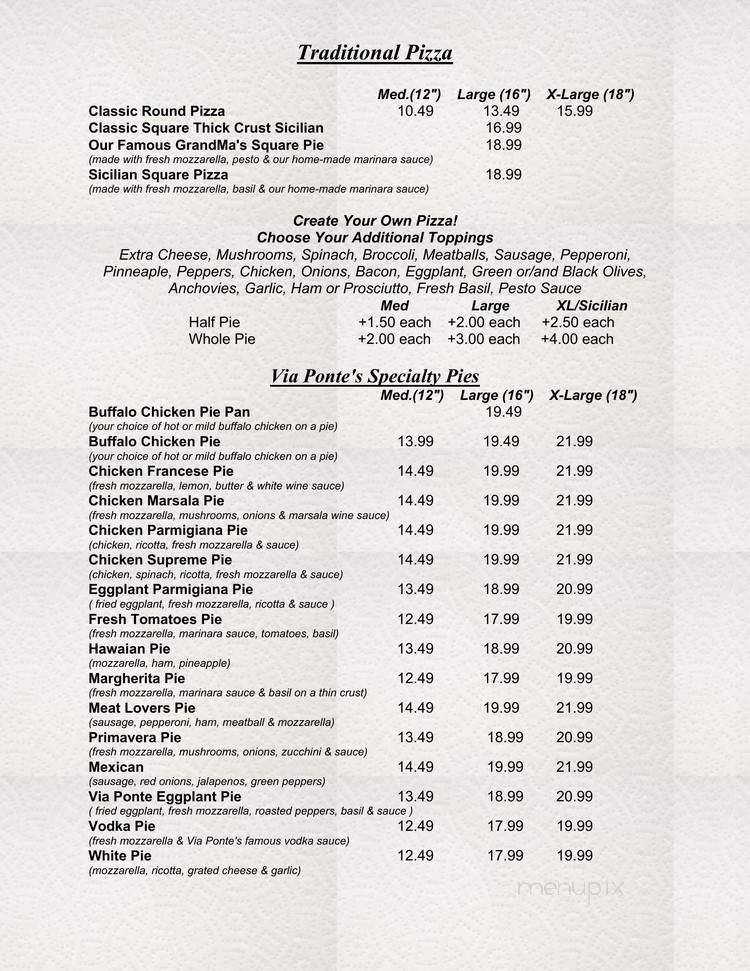 Via Ponte Pizzeria - Staten Island, NY menu_pic