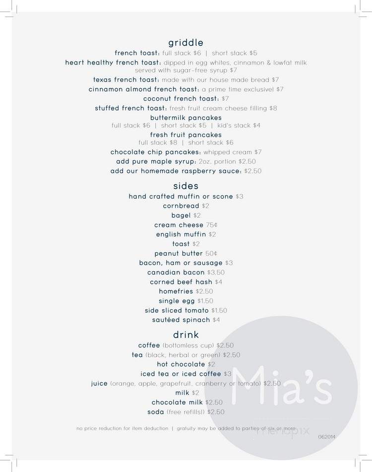 Mia's Prime Time Cafe - Pawcatuck, CT menu_pic