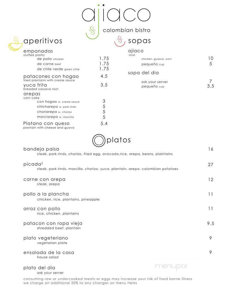 Ajiaco Colombian Bistro - Albuquerque, NM menu_pic