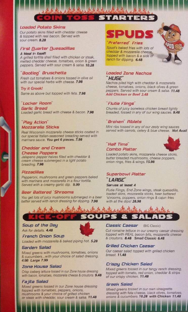 Endzone Bar & Grill - Hamilton, ON menu_pic