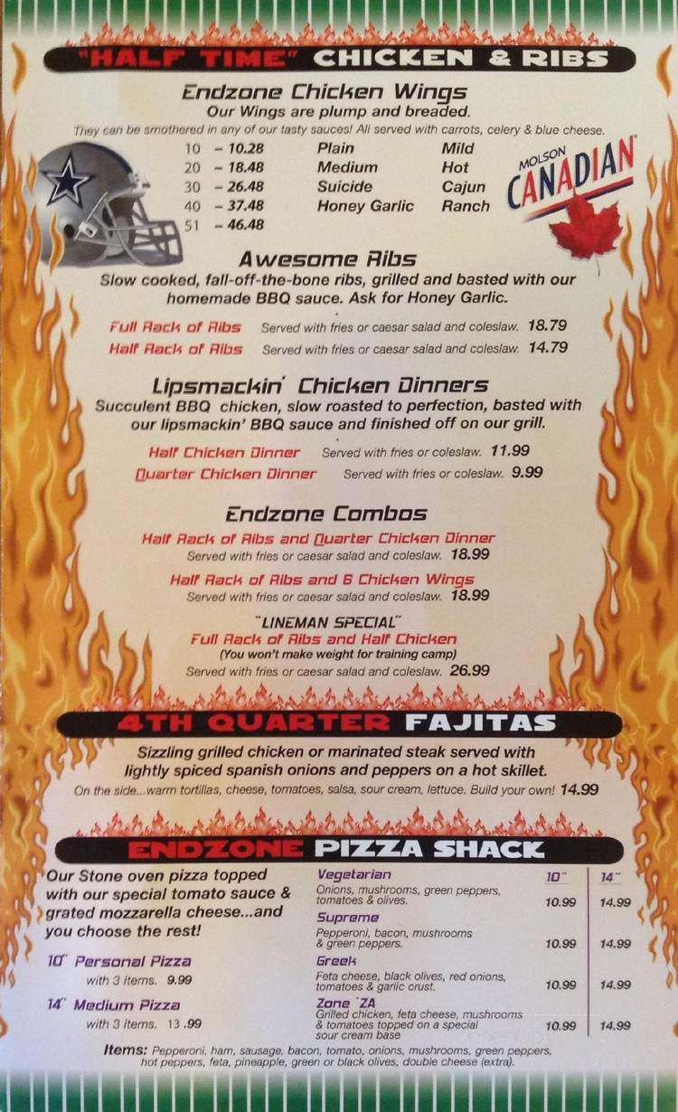 Endzone Bar & Grill - Hamilton, ON menu_pic