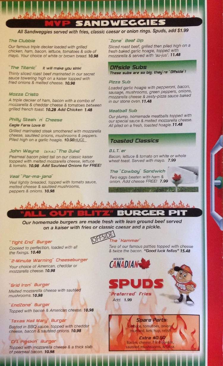 Endzone Bar & Grill - Hamilton, ON menu_pic