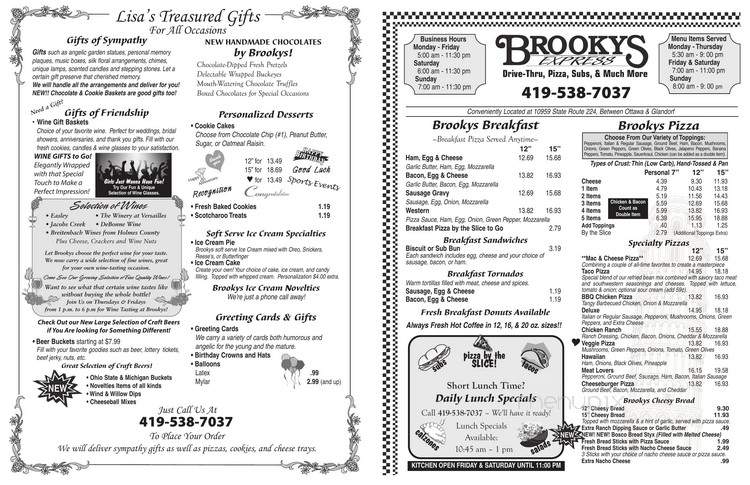 Brookys - Glandorf, OH menu_pic