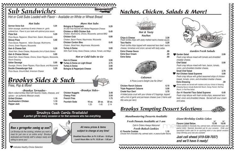 Brookys - Glandorf, OH menu_pic