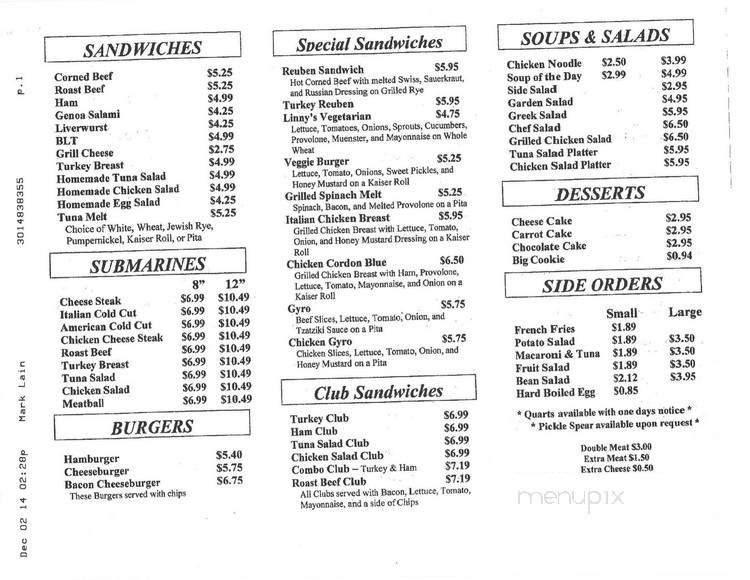 Linny's Restaurant - Laurel, MD menu_pic