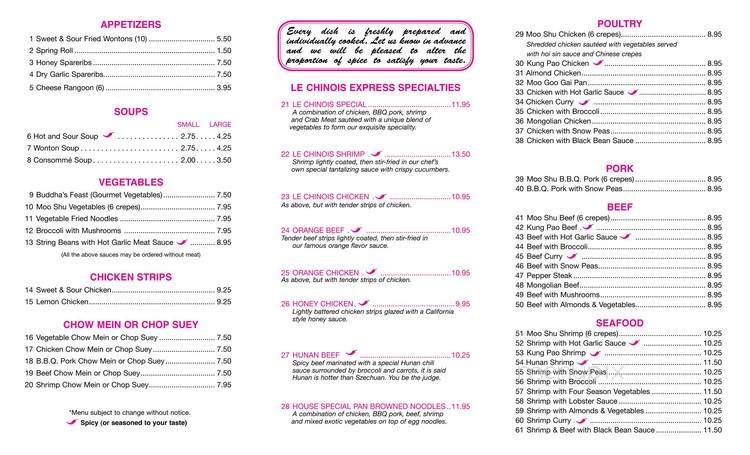Le Chinois Restaurant - Hamilton, ON menu_pic