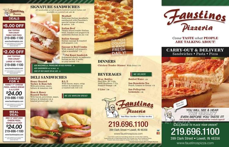 Faustino's Italian Deli & Pizzeria - Lowell, IN menu_pic