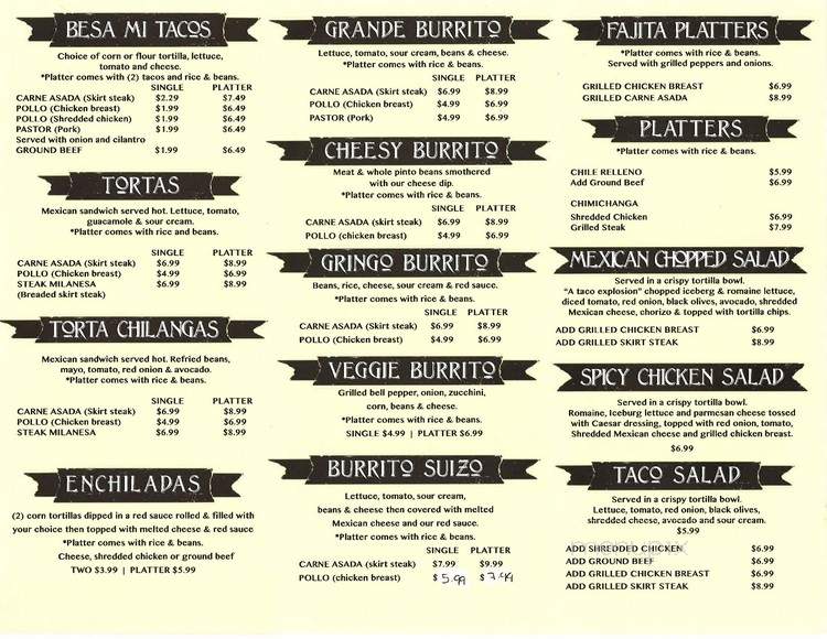 Besa Mi Taco - Itasca, IL menu_pic