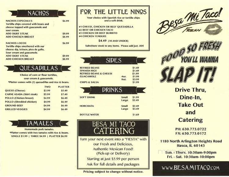 Besa Mi Taco - Itasca, IL menu_pic