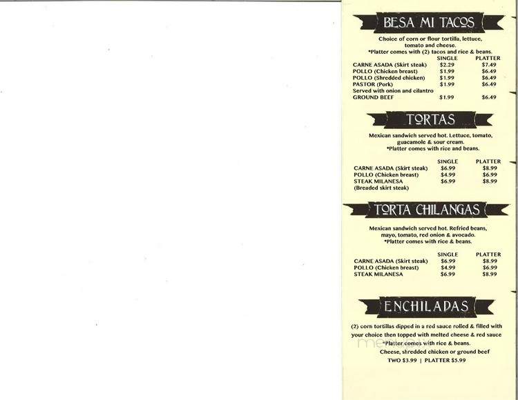 Besa Mi Taco - Itasca, IL menu_pic
