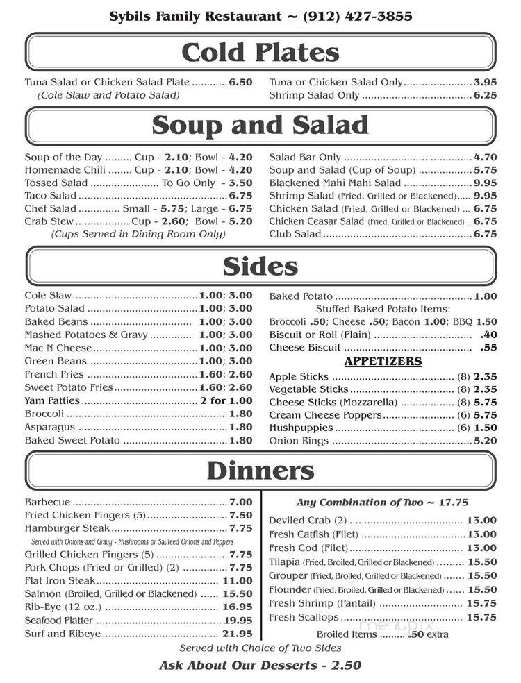 Sybil's Family Restaurant - Jesup, GA menu_pic