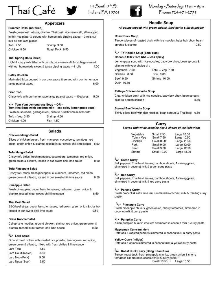 Thai Cafe - Indiana, PA menu_pic
