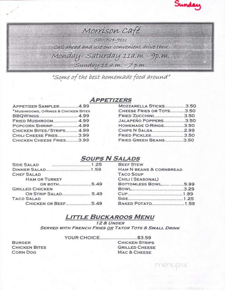 Morrison Cafe - Morrison, OK menu_pic