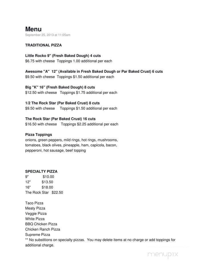 Rocko's Pizzeria - Oil City, PA menu_pic