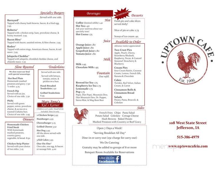 Uptown Cafe - Jefferson, IA menu_pic