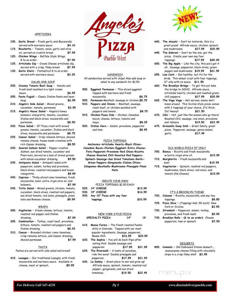 Angelo's Pizza - Pueblo West, CO menu_pic