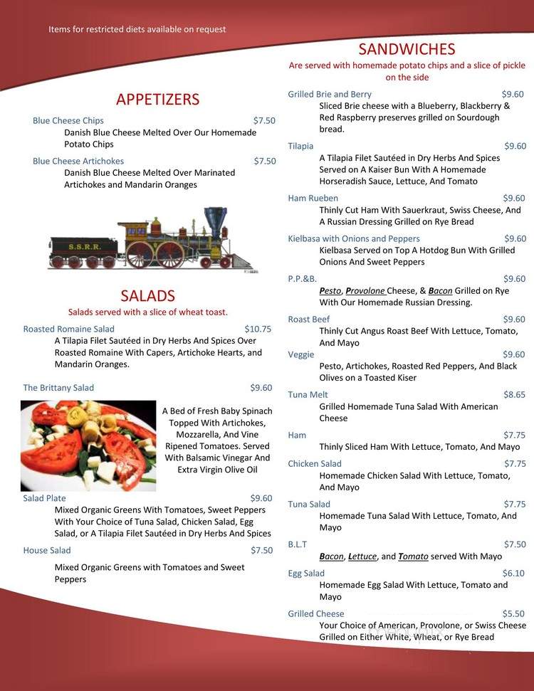 Bob's Train - Sarasota, FL menu_pic