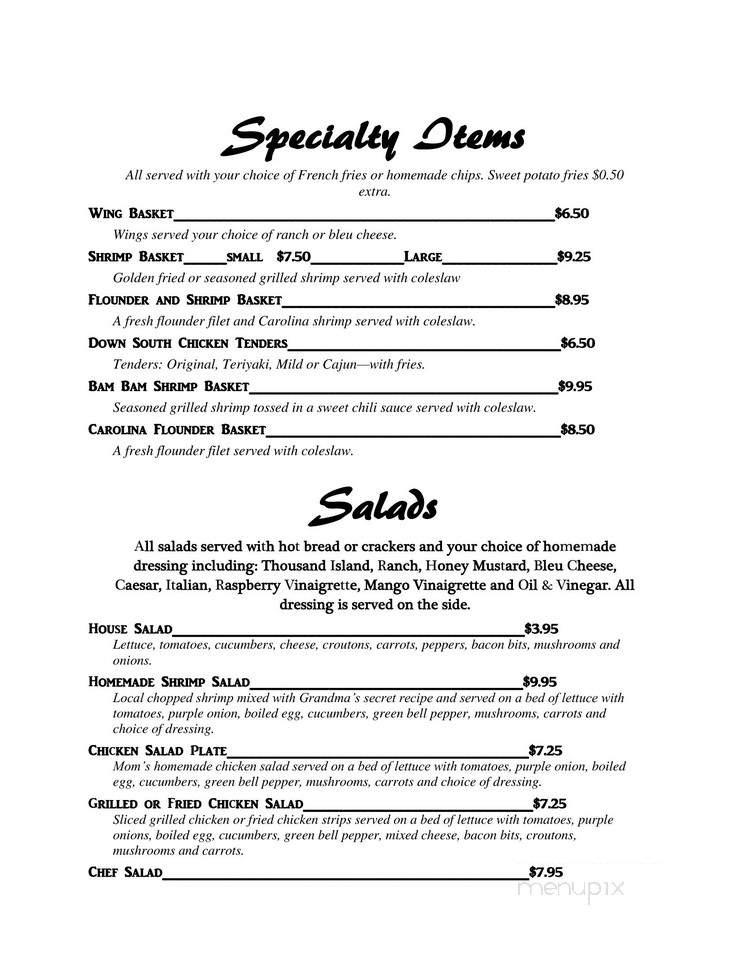 Back Street Cafe - Loris, SC menu_pic