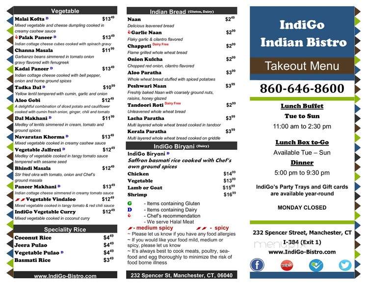 IndiGo Indian Bistro - Manchester, CT menu_pic